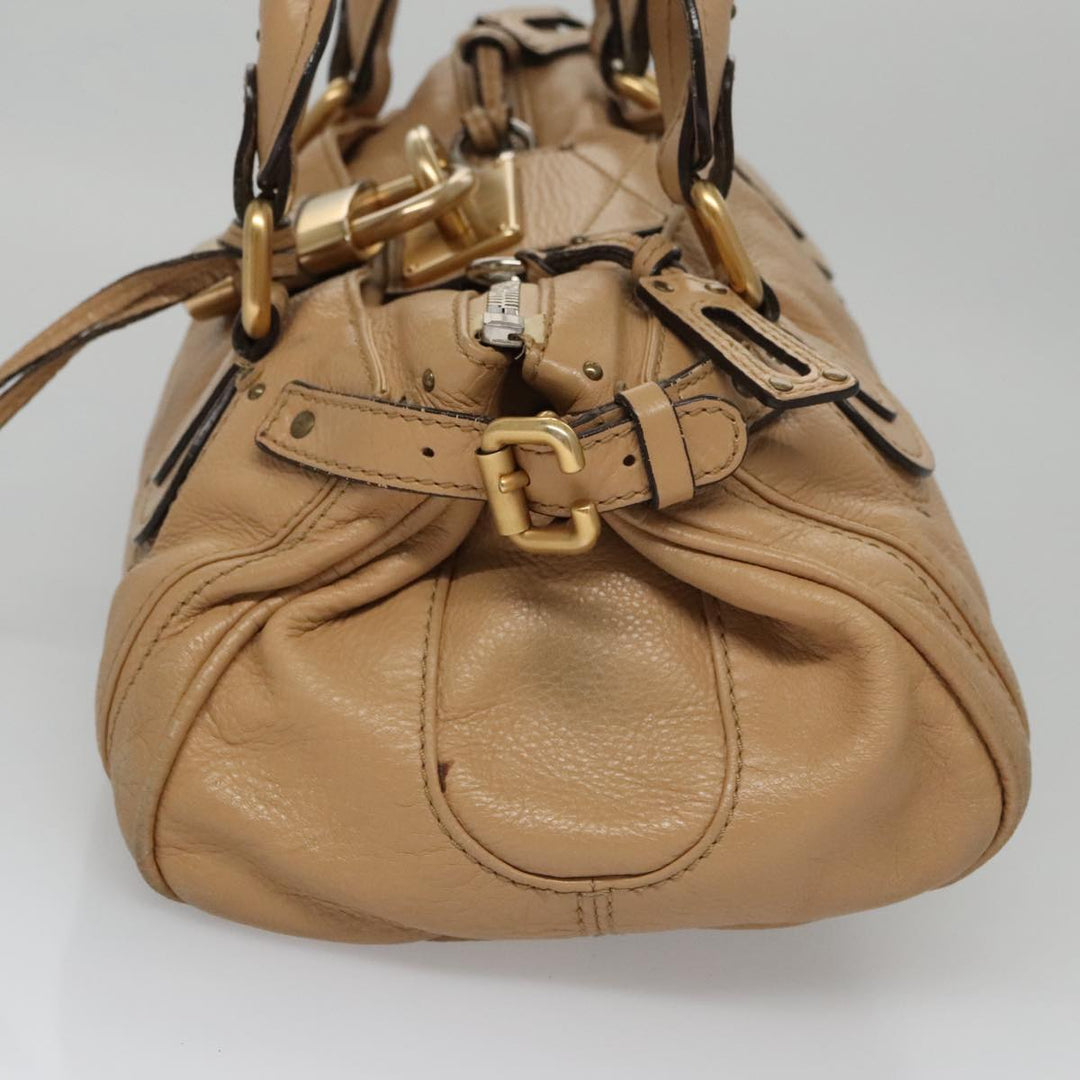 Chloe Paddington Hand Bag Leather Beige Gold Silver am7467