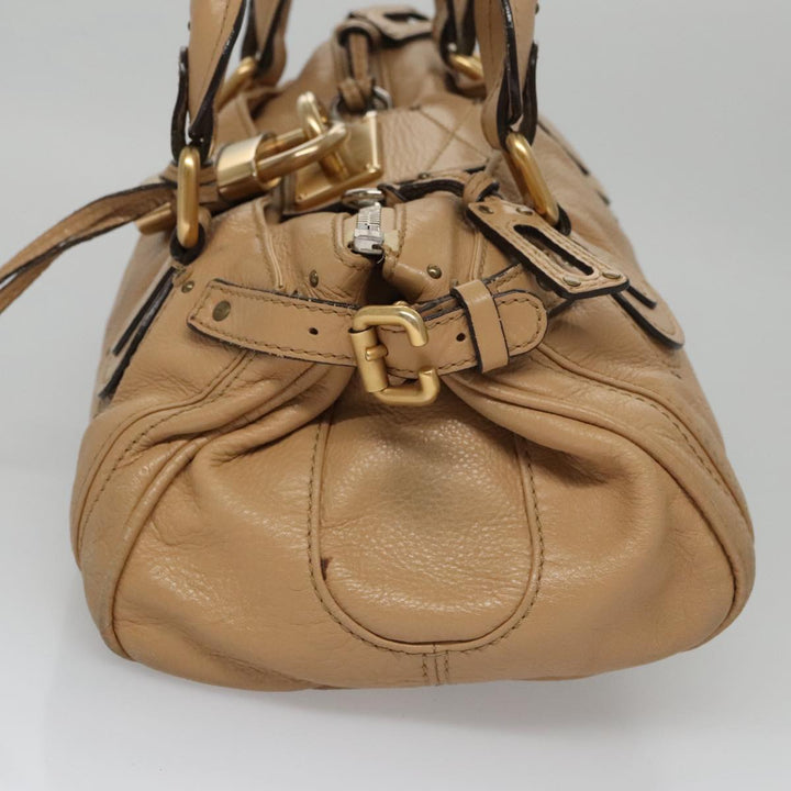 Chloe Paddington Hand Bag Leather Beige Gold Silver am7467