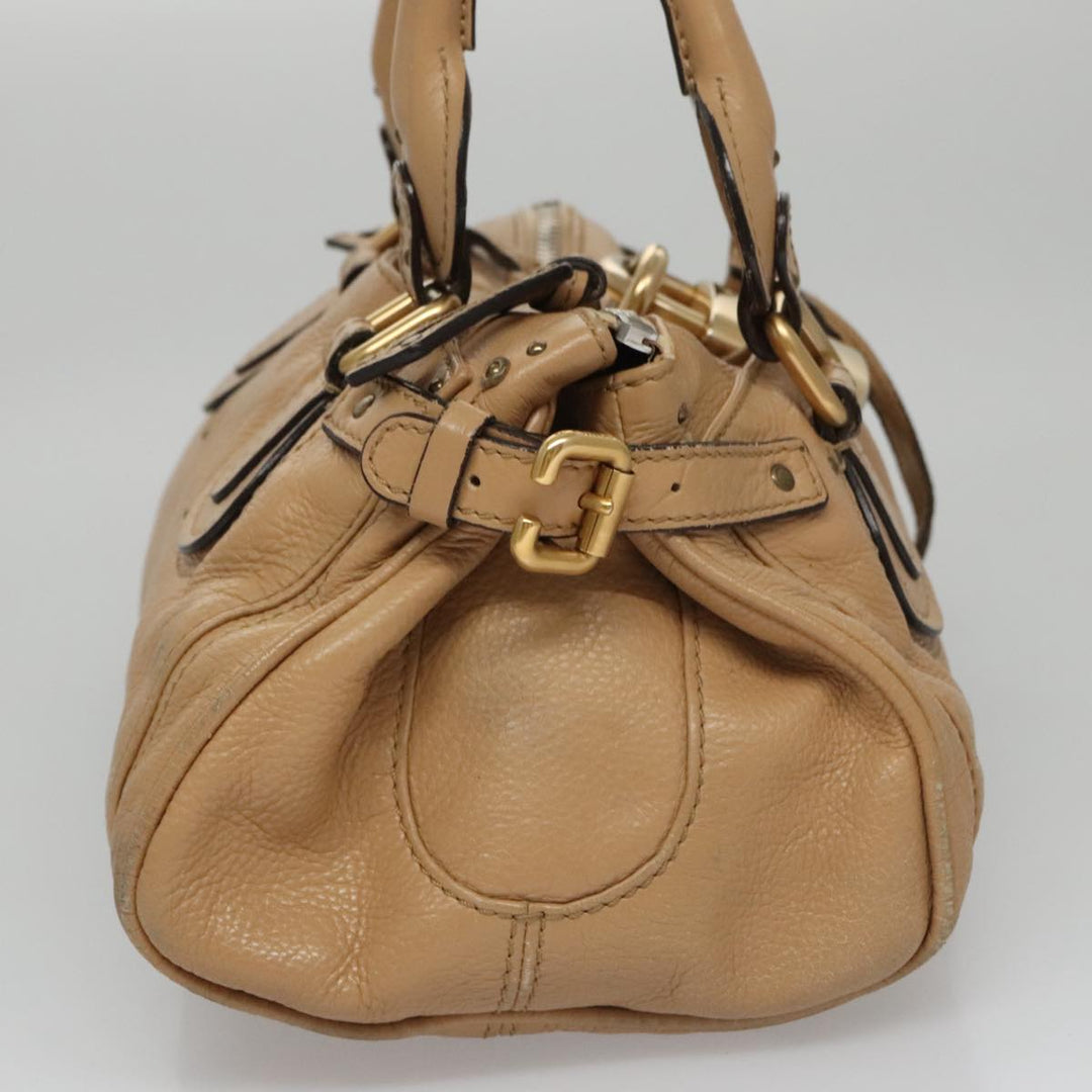 Chloe Paddington Hand Bag Leather Beige Gold Silver am7467