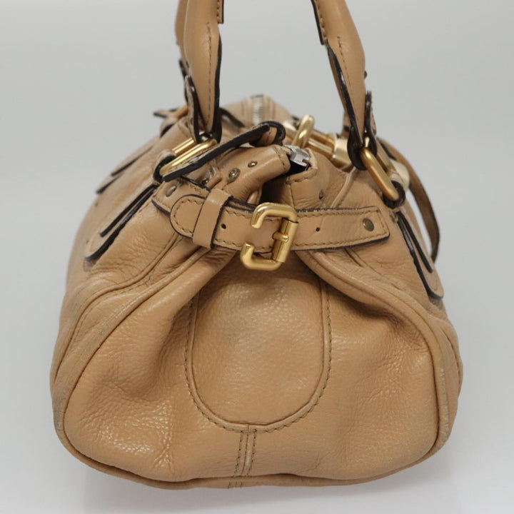 Chloe Paddington Hand Bag Leather Beige Gold Silver am7467