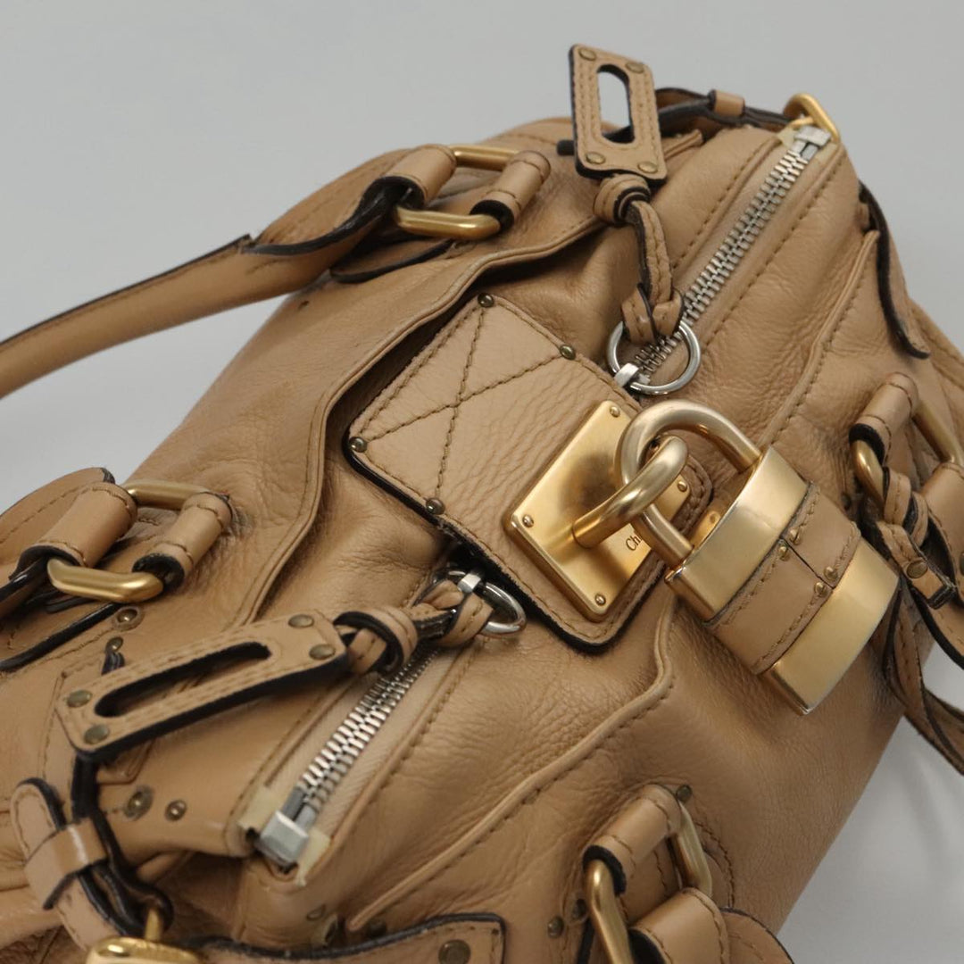 Chloe Paddington Hand Bag Leather Beige Gold Silver am7467