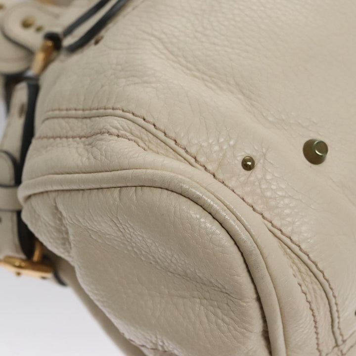 Chloe Paddington Hand Bag Leather White Gold Silver am7468