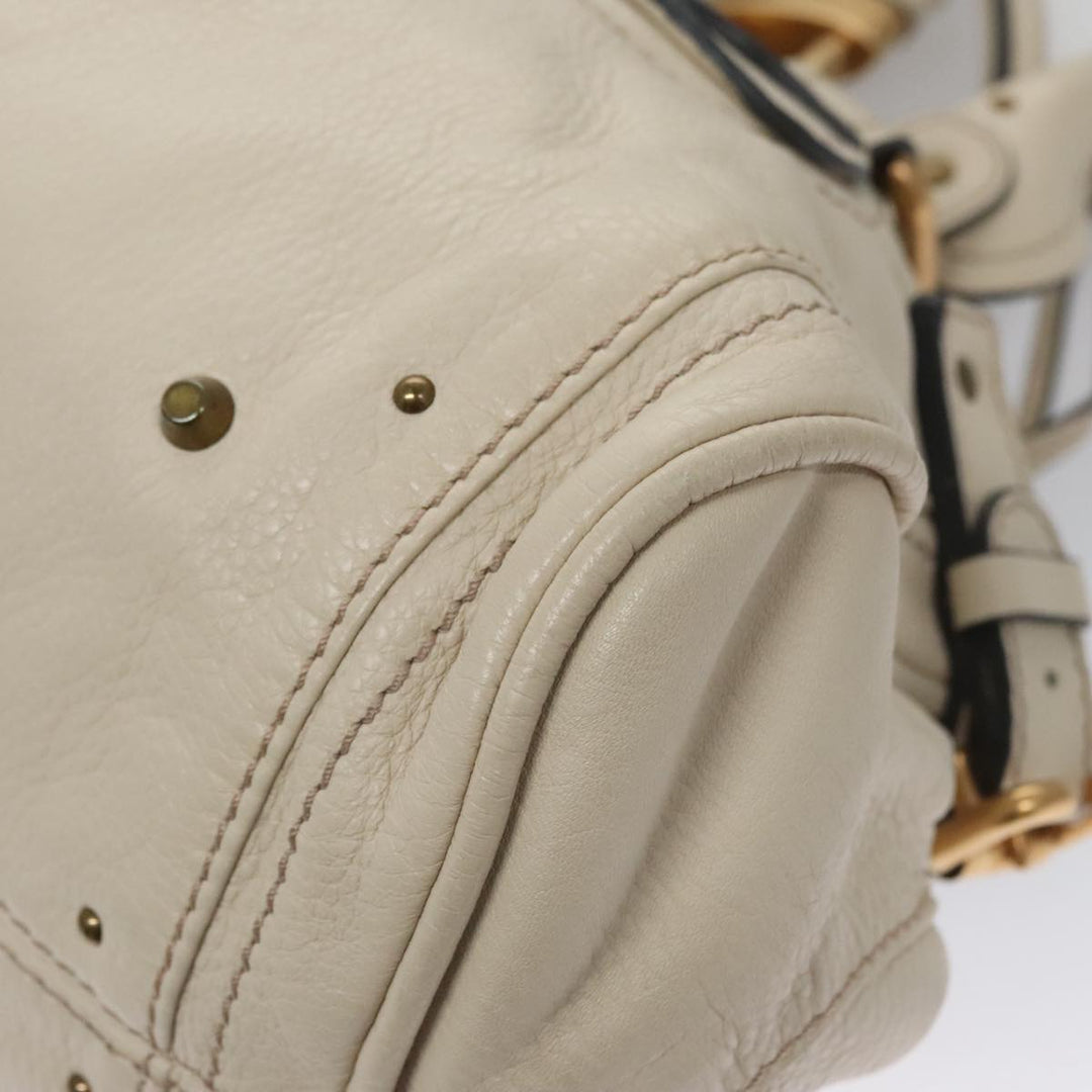 Chloe Paddington Hand Bag Leather White Gold Silver am7468