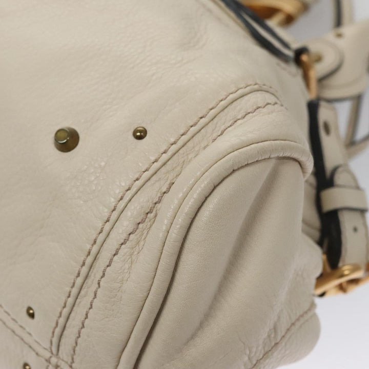 Chloe Paddington Hand Bag Leather White Gold Silver am7468