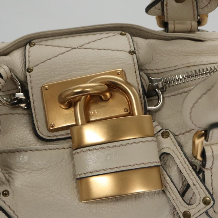 Chloe Paddington Hand Bag Leather White Gold Silver am7468