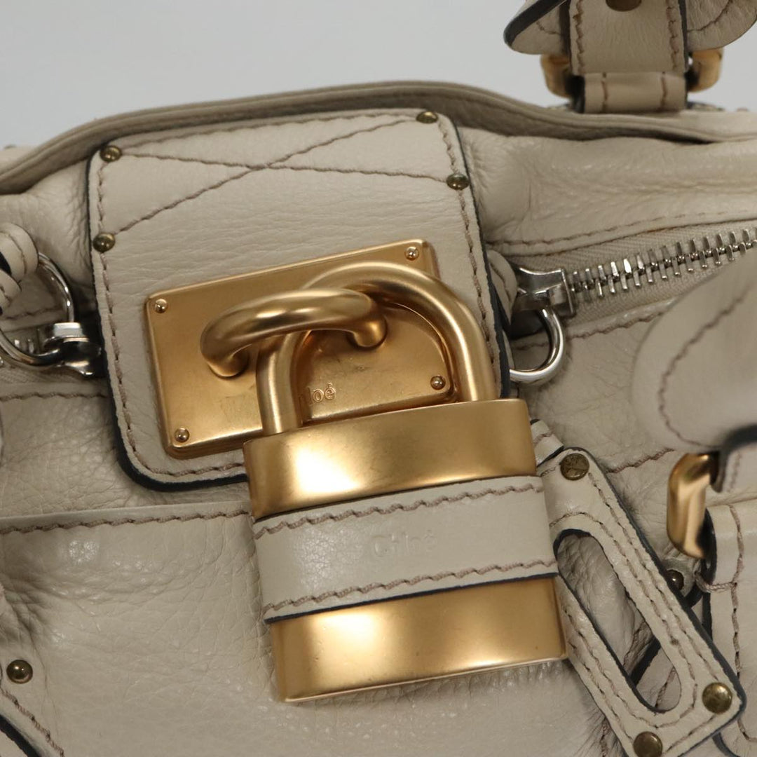 Chloe Paddington Hand Bag Leather White Gold Silver am7468