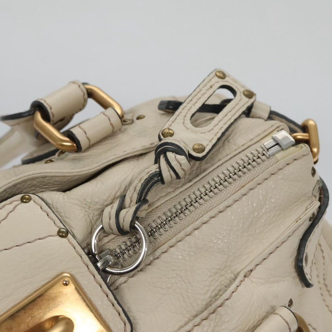 Chloe Paddington Hand Bag Leather White Gold Silver am7468