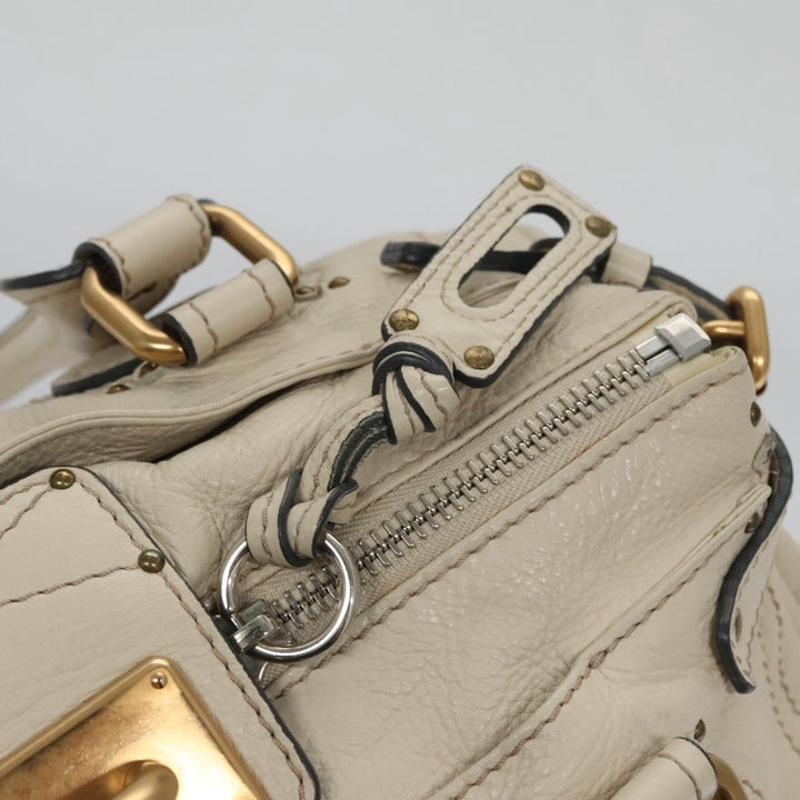 Chloe Paddington Hand Bag Leather White Gold Silver am7468