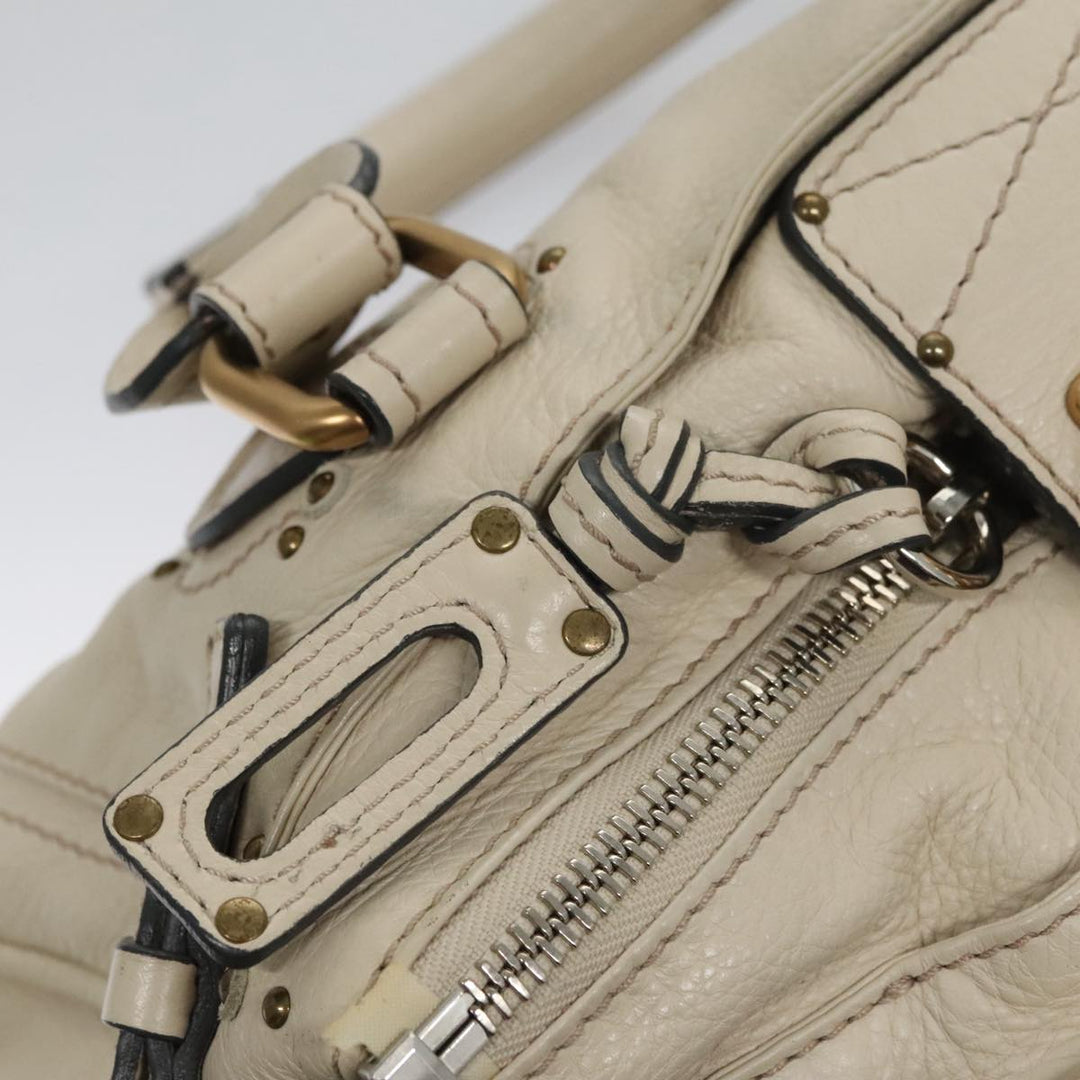 Chloe Paddington Hand Bag Leather White Gold Silver am7468