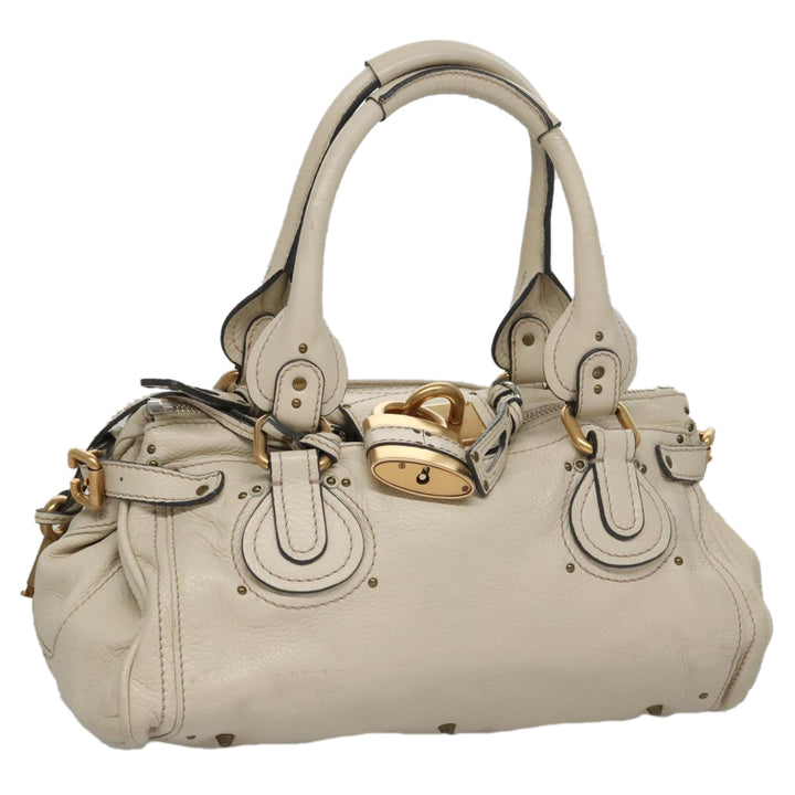 Chloe Paddington Hand Bag Leather White Gold Silver am7468