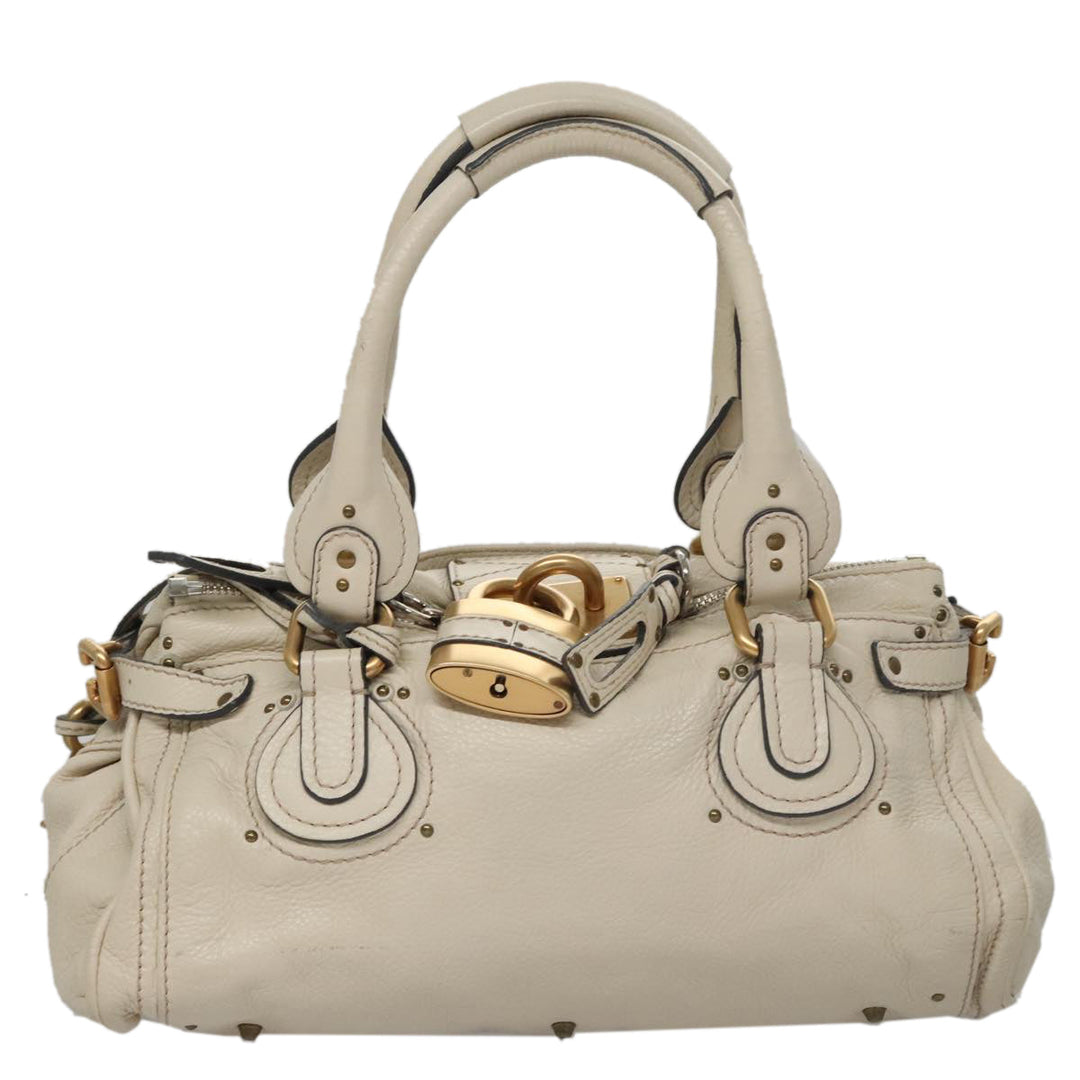 Chloe Paddington Hand Bag Leather White Gold Silver am7468