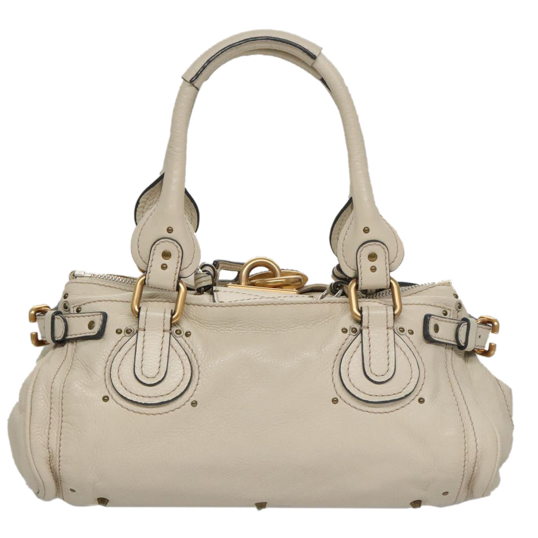 Chloe Paddington Hand Bag Leather White Gold Silver am7468