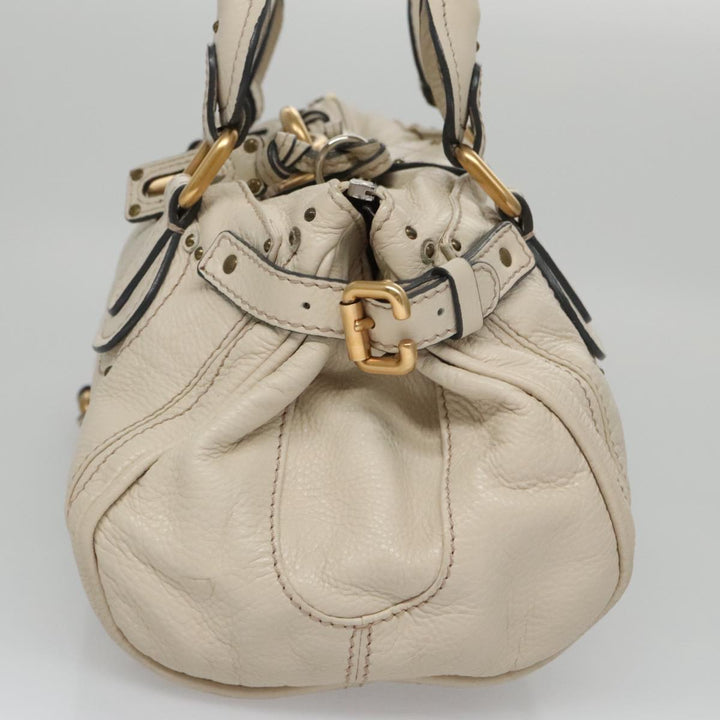 Chloe Paddington Hand Bag Leather White Gold Silver am7468