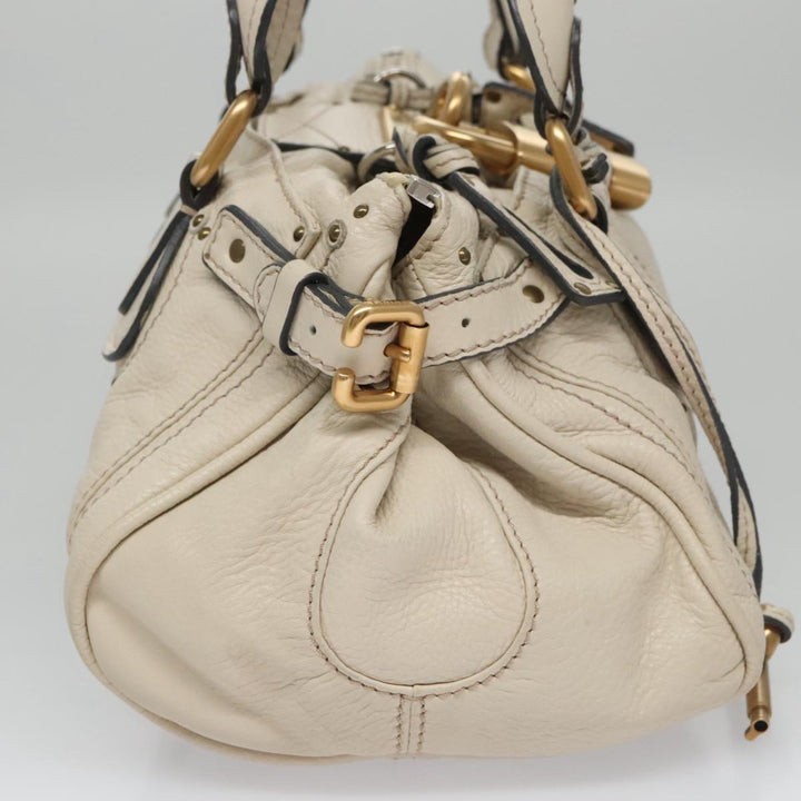 Chloe Paddington Hand Bag Leather White Gold Silver am7468