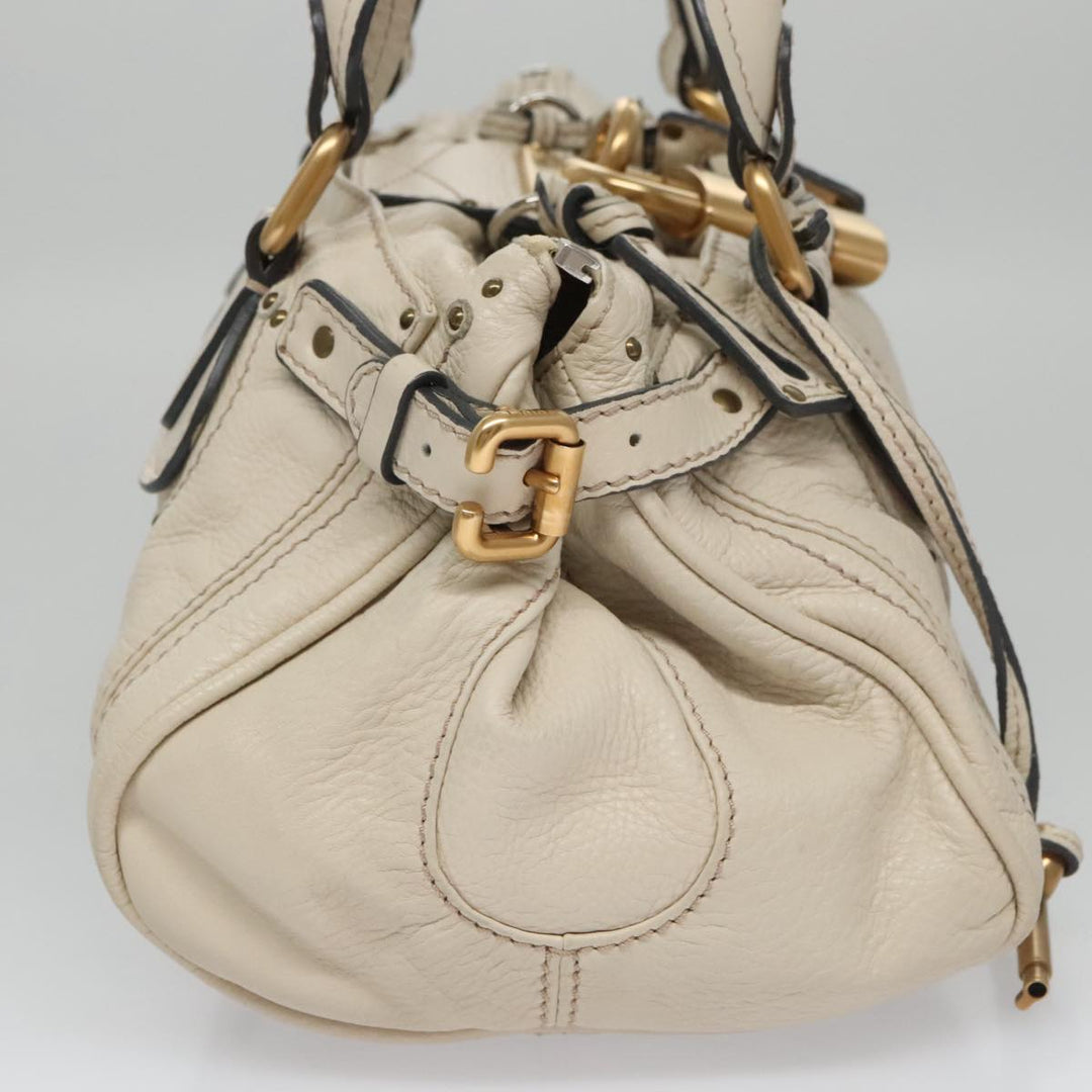 Chloe Paddington Hand Bag Leather White Gold Silver am7468
