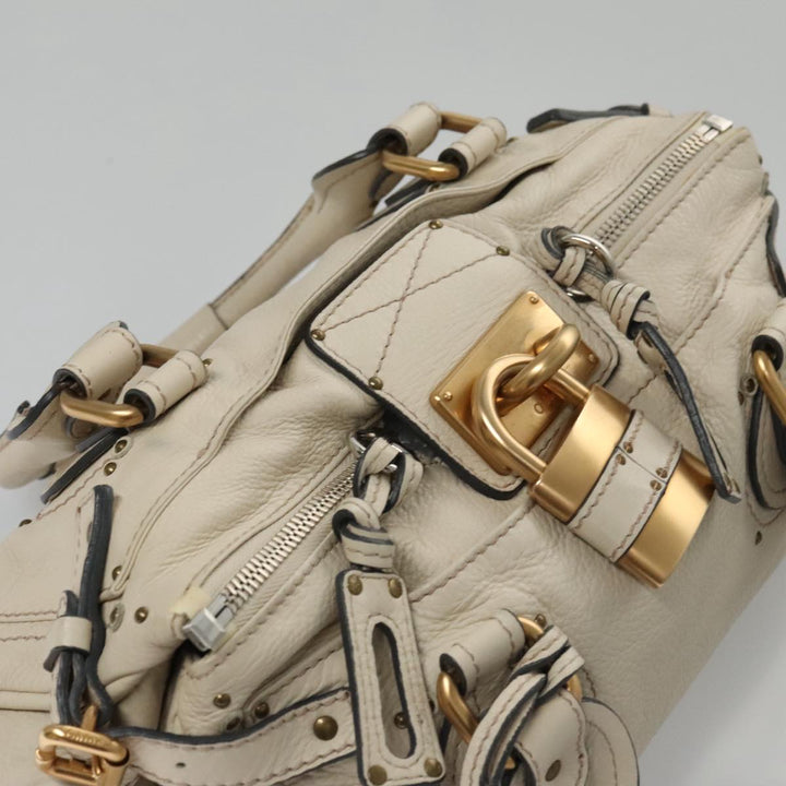 Chloe Paddington Hand Bag Leather White Gold Silver am7468