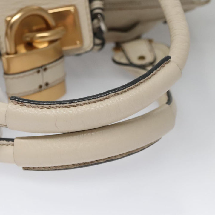 Chloe Paddington Hand Bag Leather White Gold Silver am7468