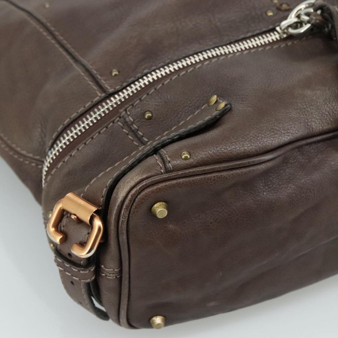 Chloe Paddington Shoulder Bag Leather Brown Gold Silver am7469