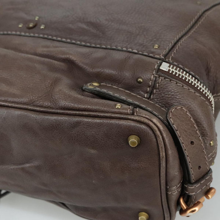 Chloe Paddington Shoulder Bag Leather Brown Gold Silver am7469