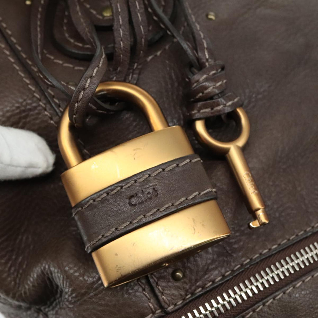 Chloe Paddington Shoulder Bag Leather Brown Gold Silver am7469