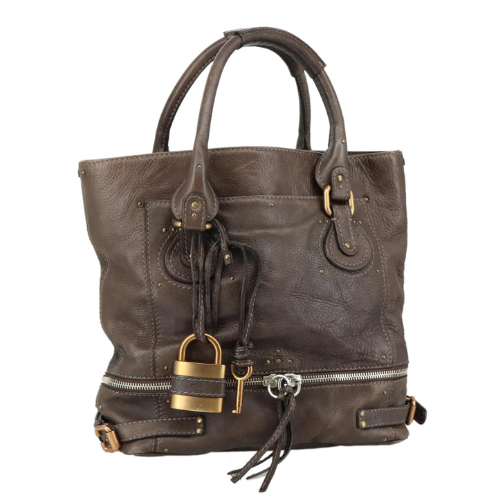 Chloe Paddington Shoulder Bag Leather Brown Gold Silver am7469