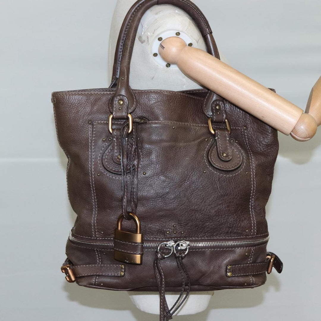 Chloe Paddington Shoulder Bag Leather Brown Gold Silver am7469