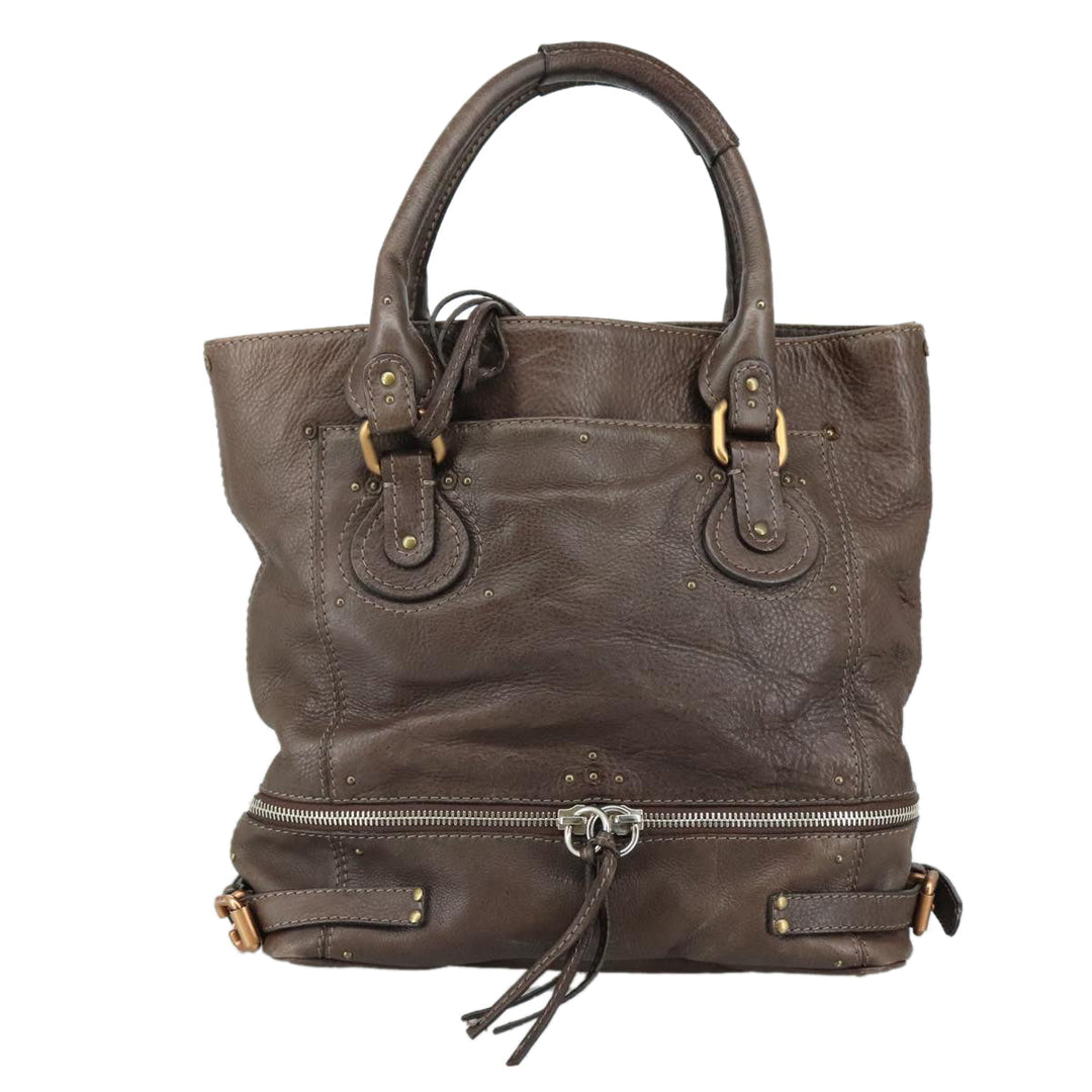 Chloe Paddington Shoulder Bag Leather Brown Gold Silver am7469