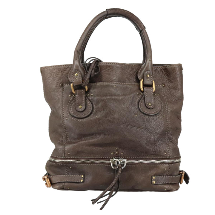 Chloe Paddington Shoulder Bag Leather Brown Gold Silver am7469