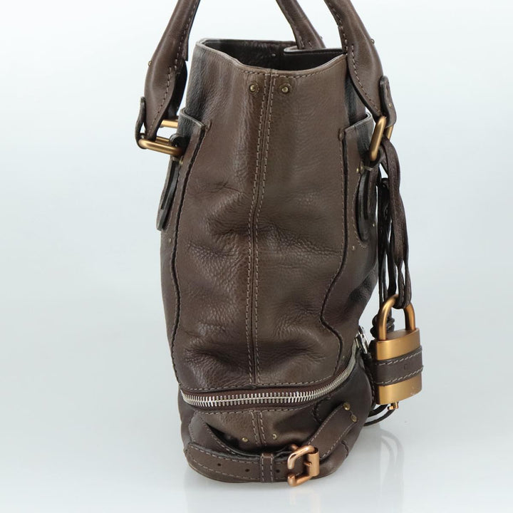 Chloe Paddington Shoulder Bag Leather Brown Gold Silver am7469