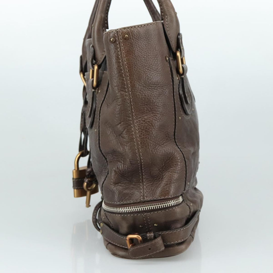Chloe Paddington Shoulder Bag Leather Brown Gold Silver am7469