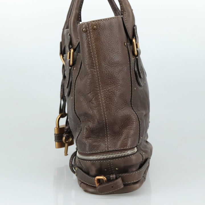 Chloe Paddington Shoulder Bag Leather Brown Gold Silver am7469