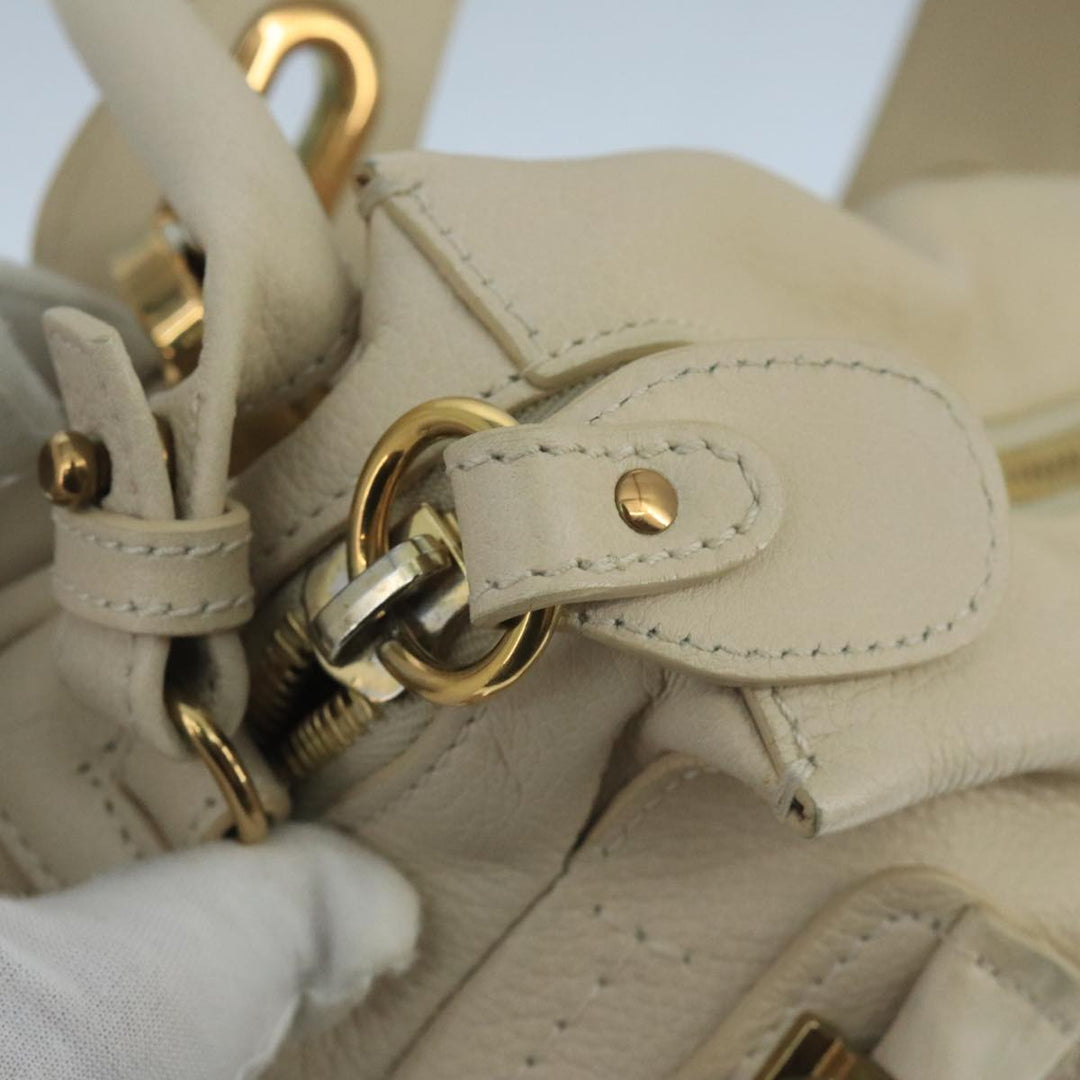 Chloe Paraty Hand Bag Leather 2way White Gold am7470