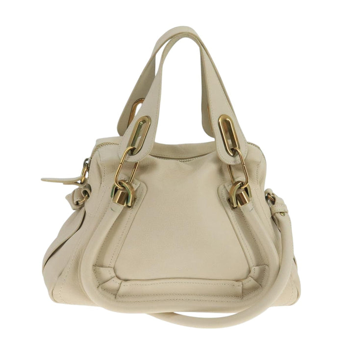 Chloe Paraty Hand Bag Leather 2way White Gold am7470