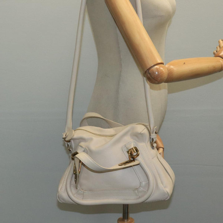 Chloe Paraty Hand Bag Leather 2way White Gold am7470