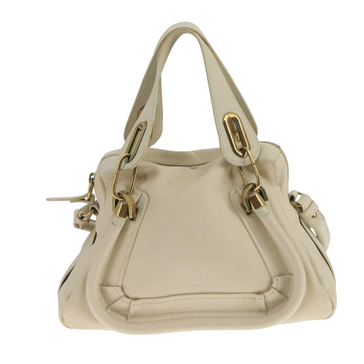 Chloe Paraty Hand Bag Leather 2way White Gold am7470