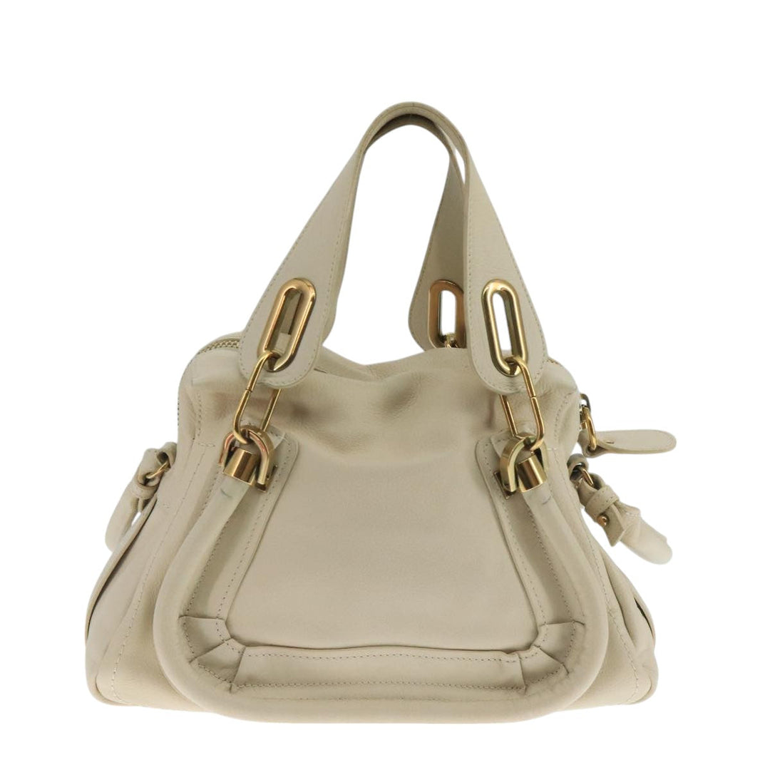 Chloe Paraty Hand Bag Leather 2way White Gold am7470