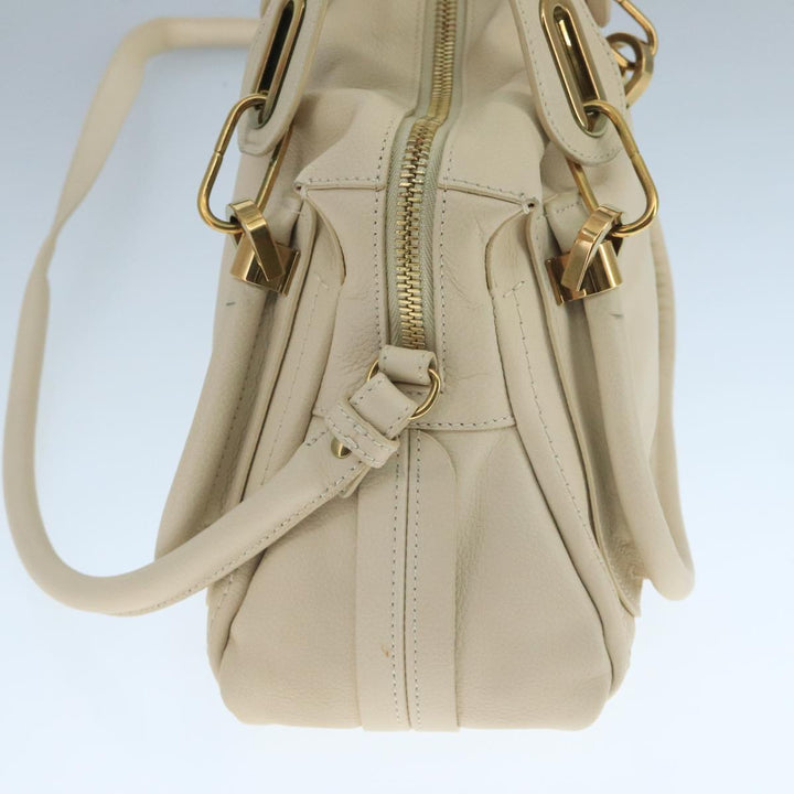 Chloe Paraty Hand Bag Leather 2way White Gold am7470