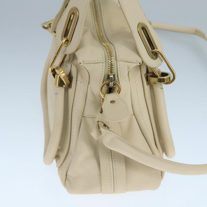 Chloe Paraty Hand Bag Leather 2way White Gold am7470
