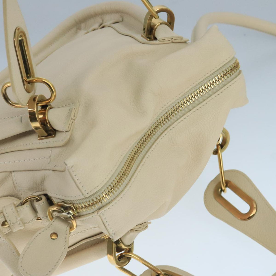 Chloe Paraty Hand Bag Leather 2way White Gold am7470