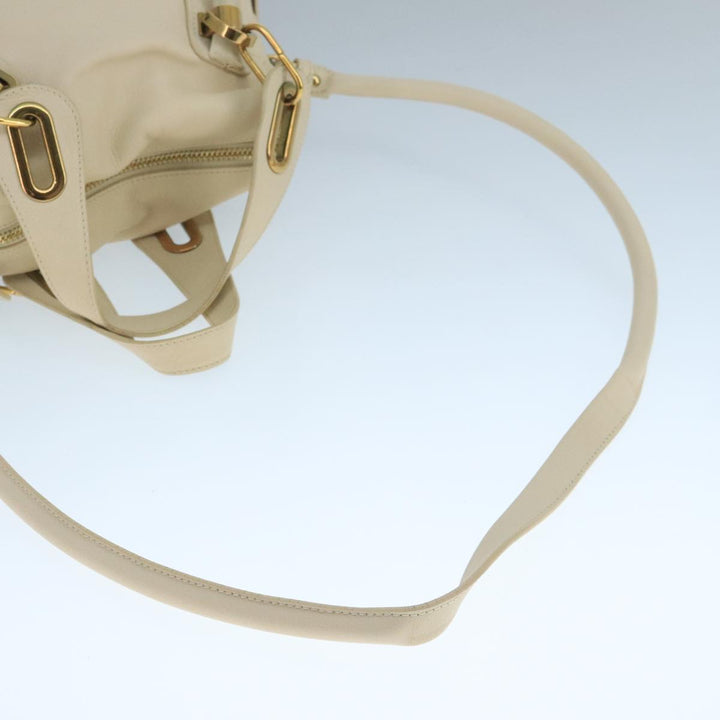 Chloe Paraty Hand Bag Leather 2way White Gold am7470