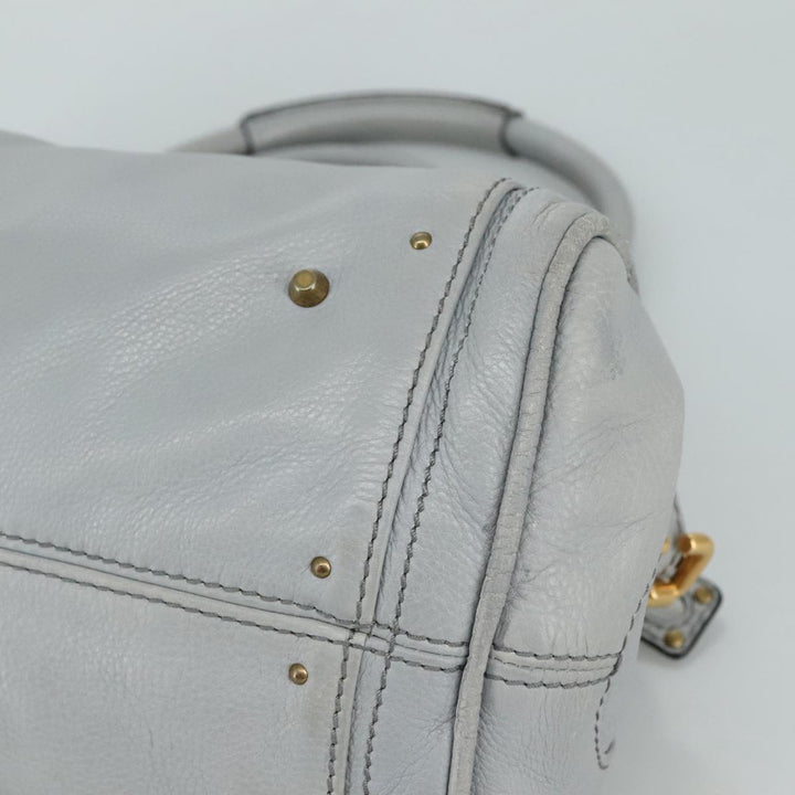 Chloe Paddington Hand Bag Leather Gray Gold Silver am7475