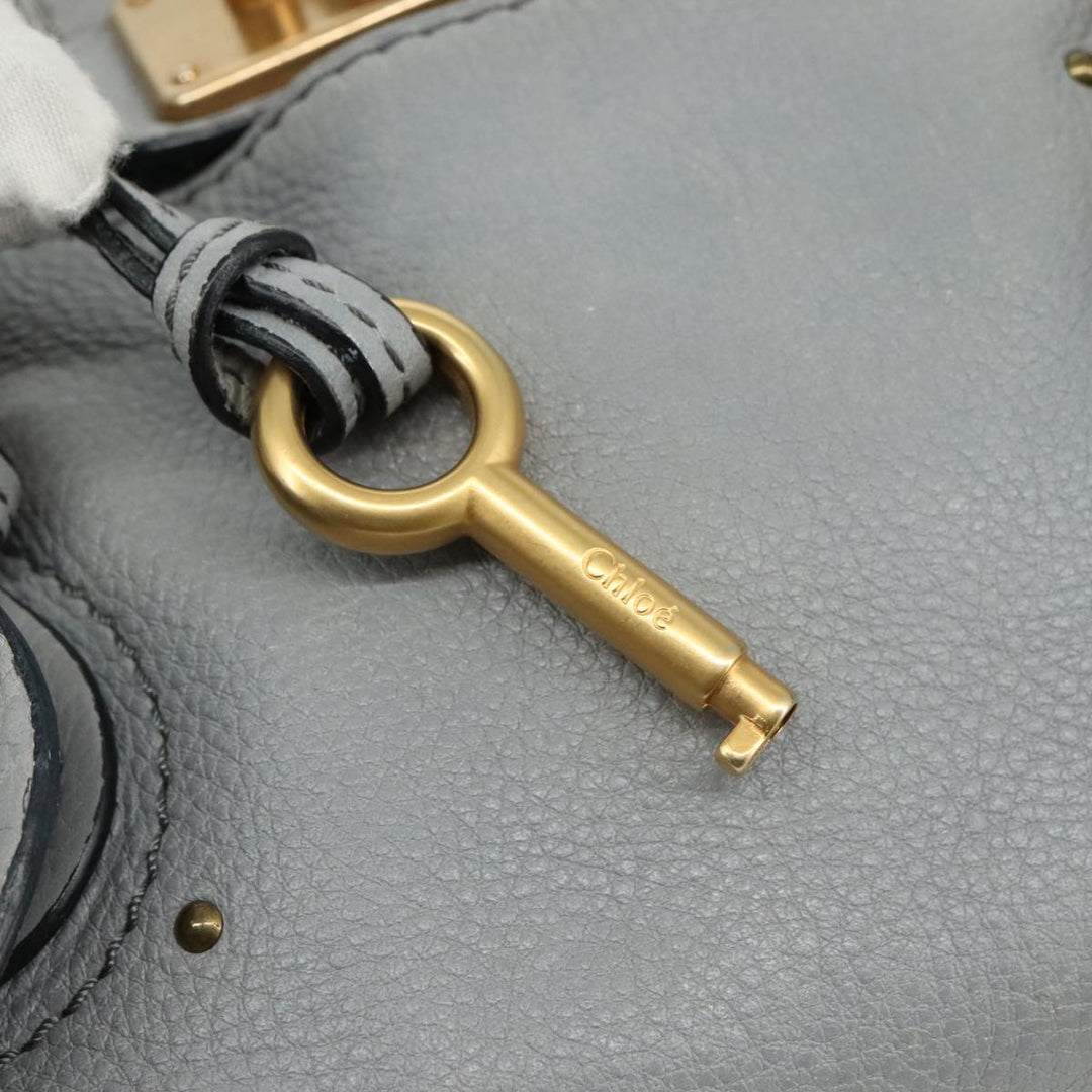 Chloe Paddington Hand Bag Leather Gray Gold Silver am7475