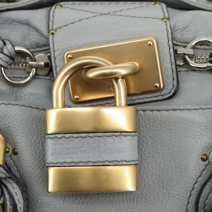 Chloe Paddington Hand Bag Leather Gray Gold Silver am7475