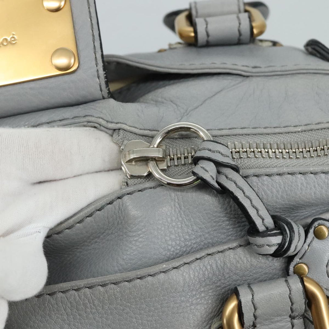 Chloe Paddington Hand Bag Leather Gray Gold Silver am7475