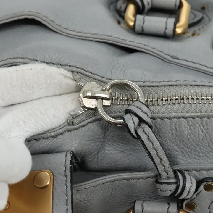 Chloe Paddington Hand Bag Leather Gray Gold Silver am7475