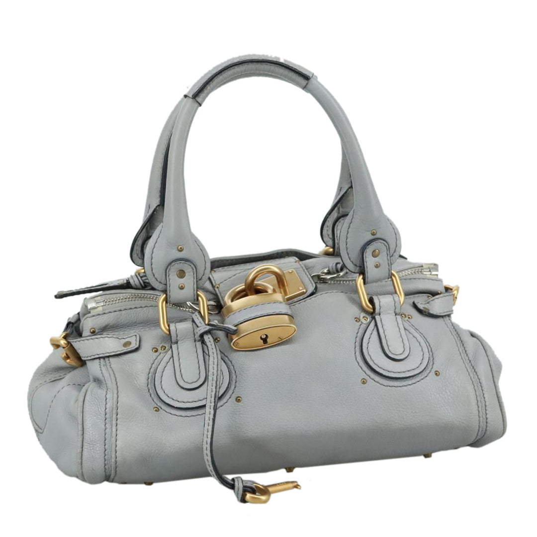 Chloe Paddington Hand Bag Leather Gray Gold Silver am7475