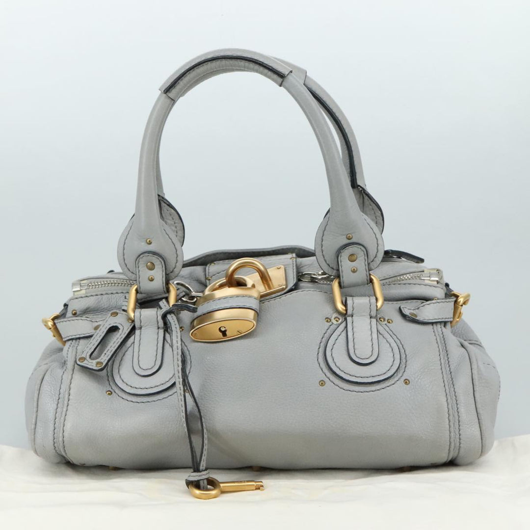 Chloe Paddington Hand Bag Leather Gray Gold Silver am7475