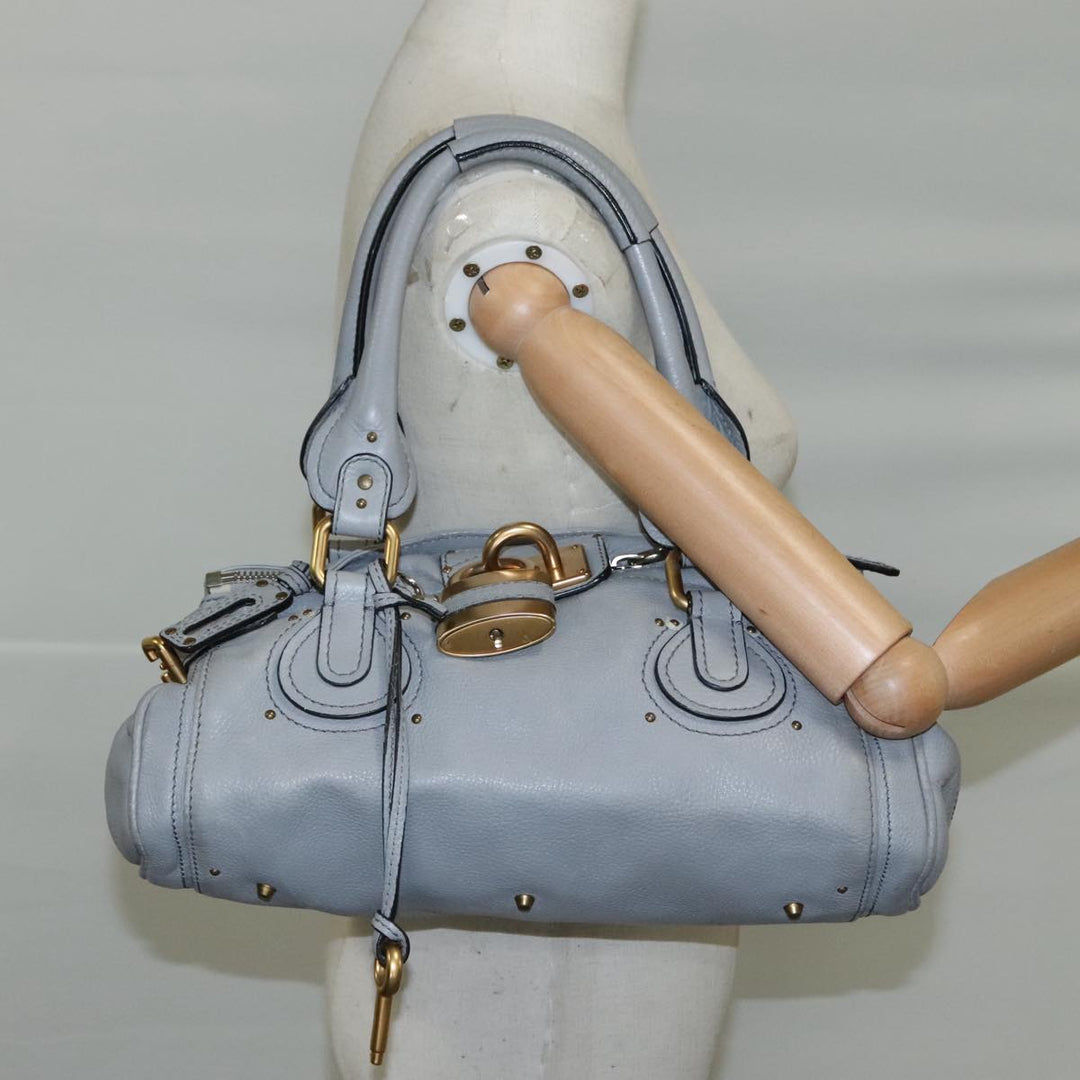 Chloe Paddington Hand Bag Leather Gray Gold Silver am7475