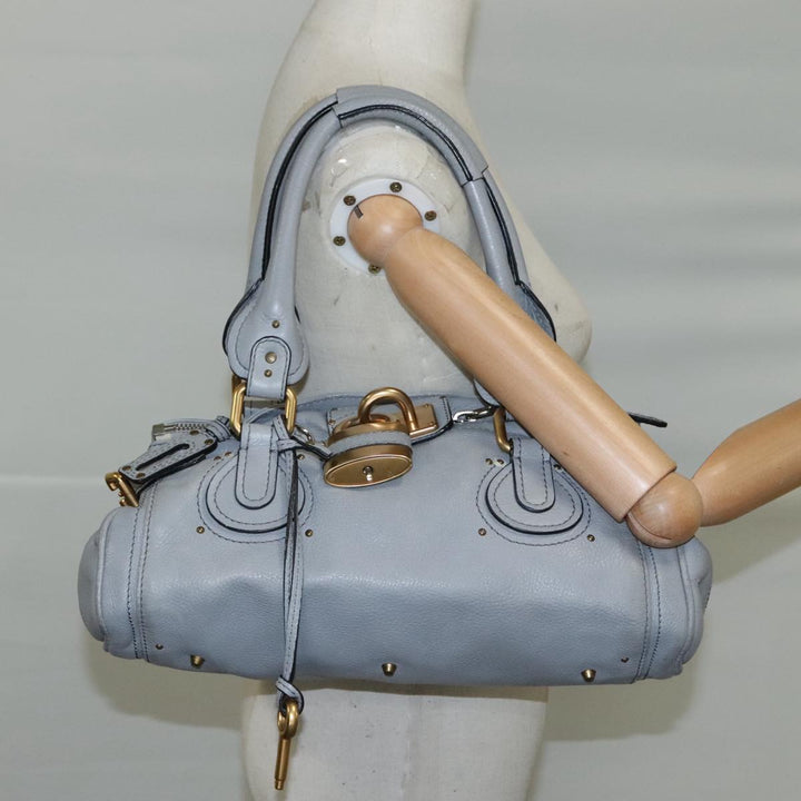 Chloe Paddington Hand Bag Leather Gray Gold Silver am7475
