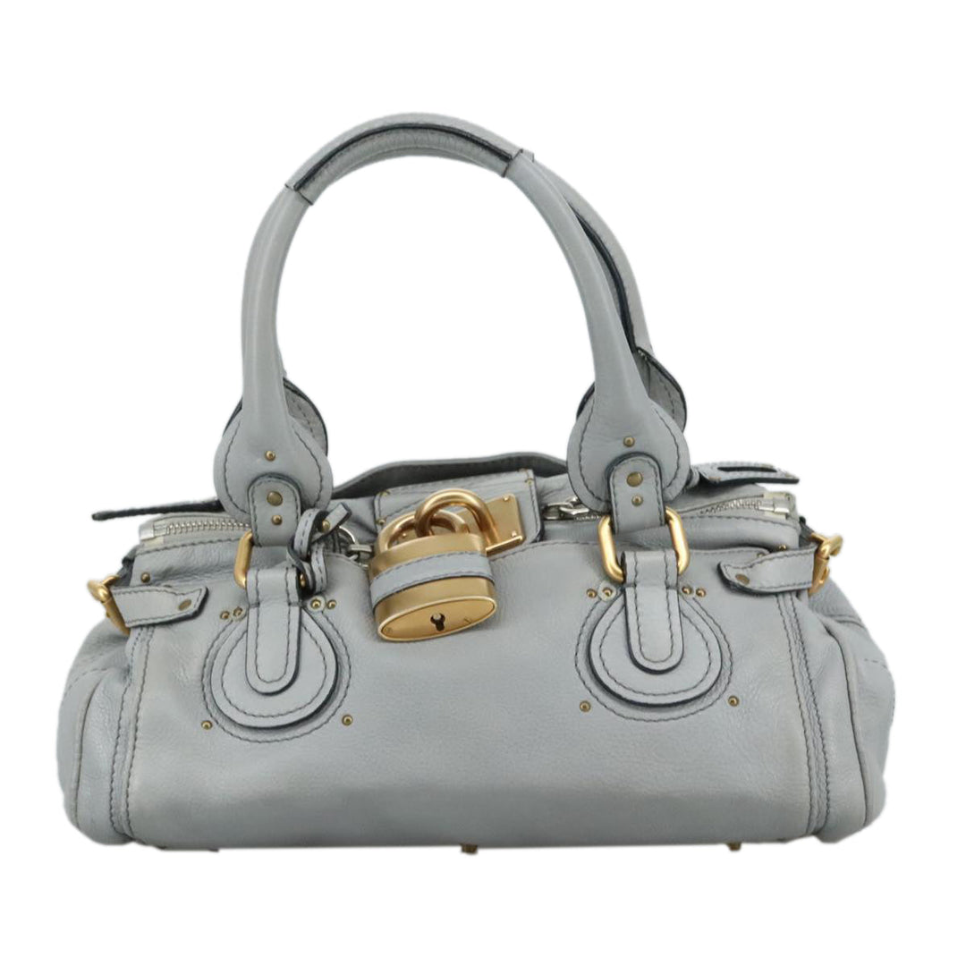 Chloe Paddington Hand Bag Leather Gray Gold Silver am7475